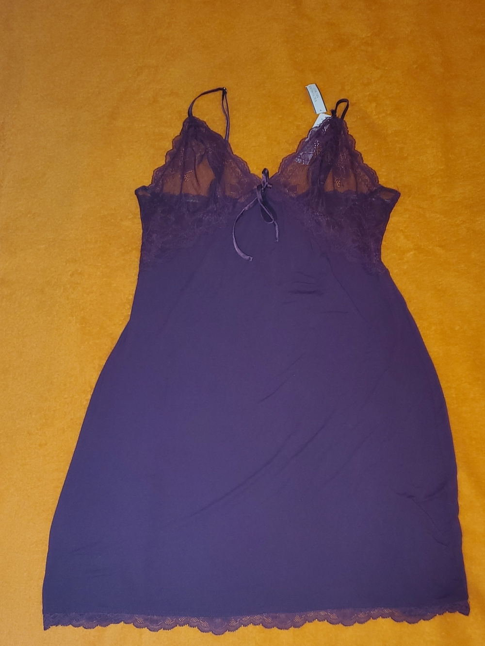 Vintage Victoria's Secret Merlot/Purple Lace-Trim Chemise Nightgown
